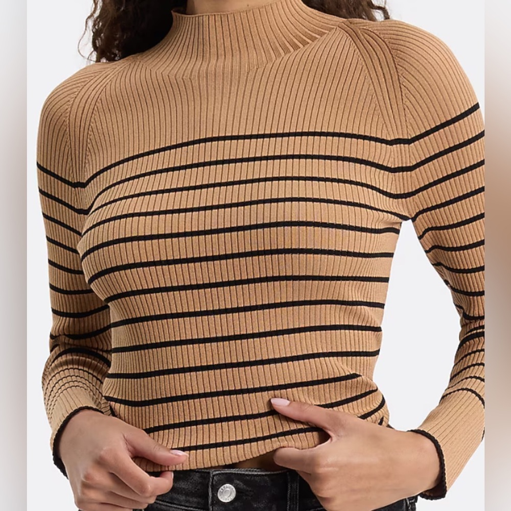 Express Fitted Striped Ribbed Mock Neck Sweater Sz Lg